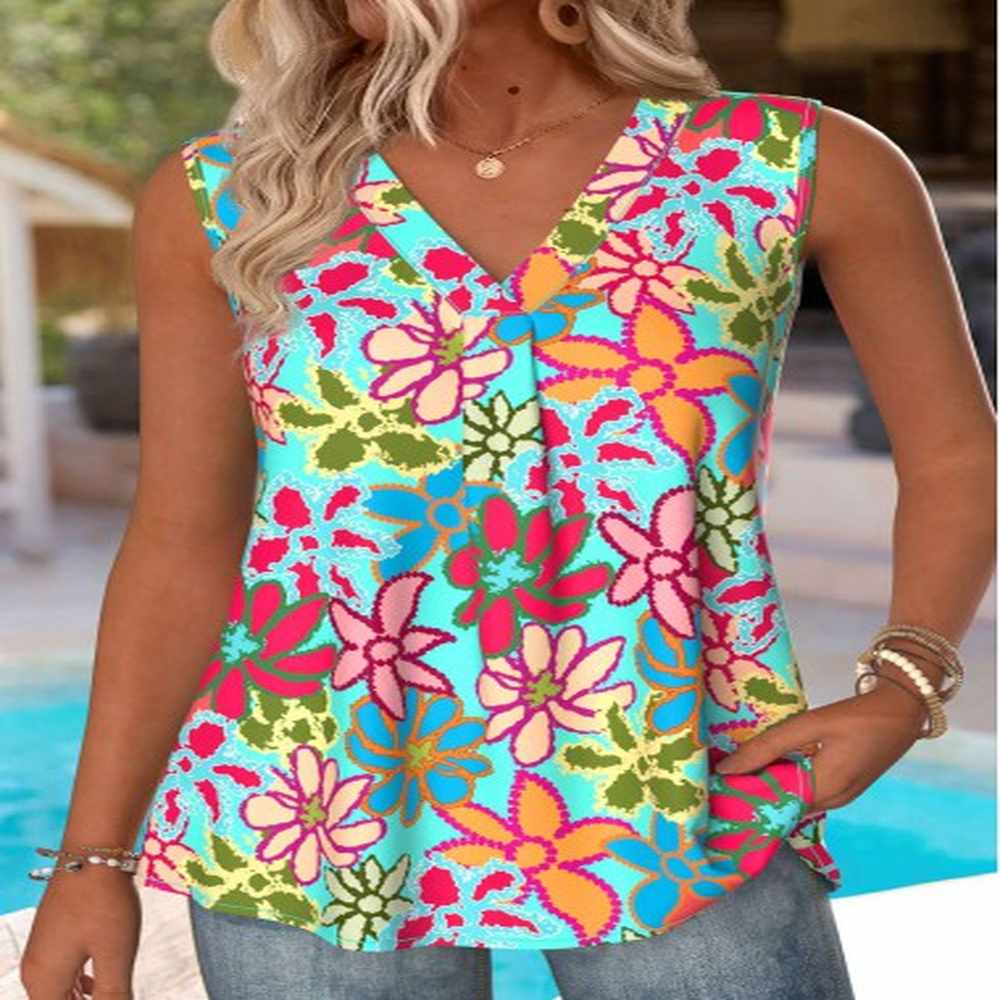 modlily multi color floral print sleeveless v neck tank top