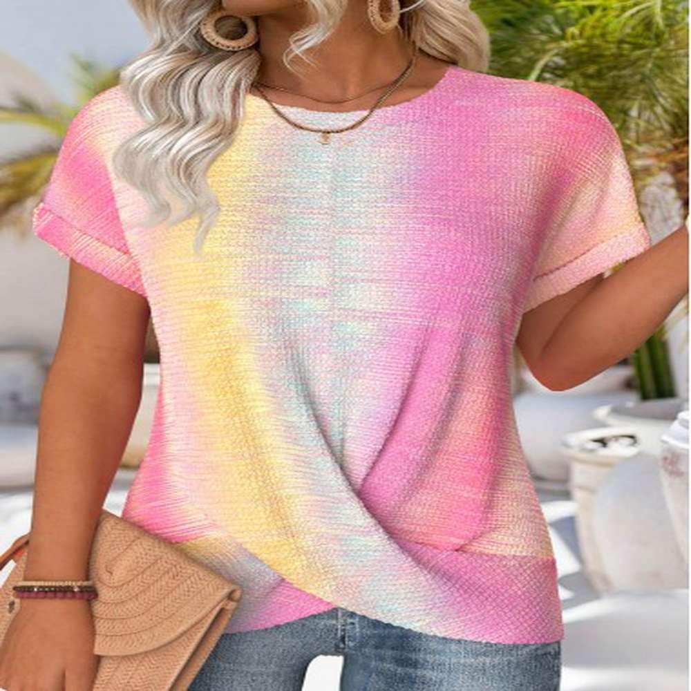 modlily multi color ombre short sleeve round neck t shirt