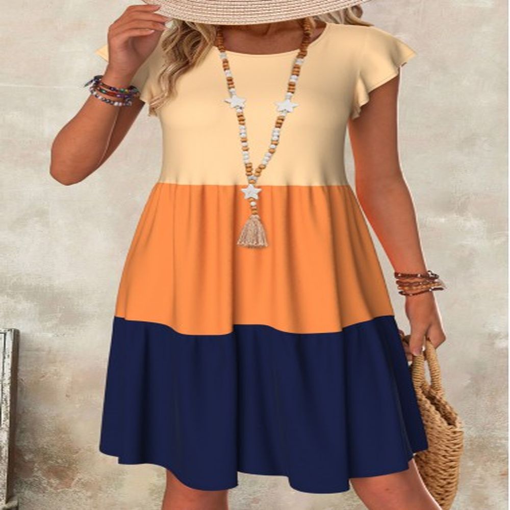 modlily multi color patchwork a line short sleeve dress