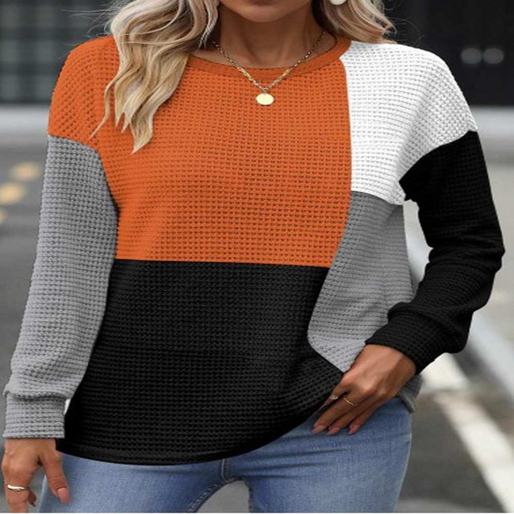 modlily multi color patchwork long sleeve round neck sweatshirt