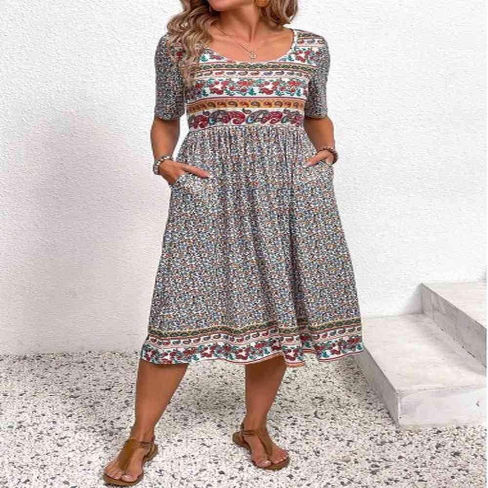 modlily multi color ruched ditsy floral print short sleeve dress