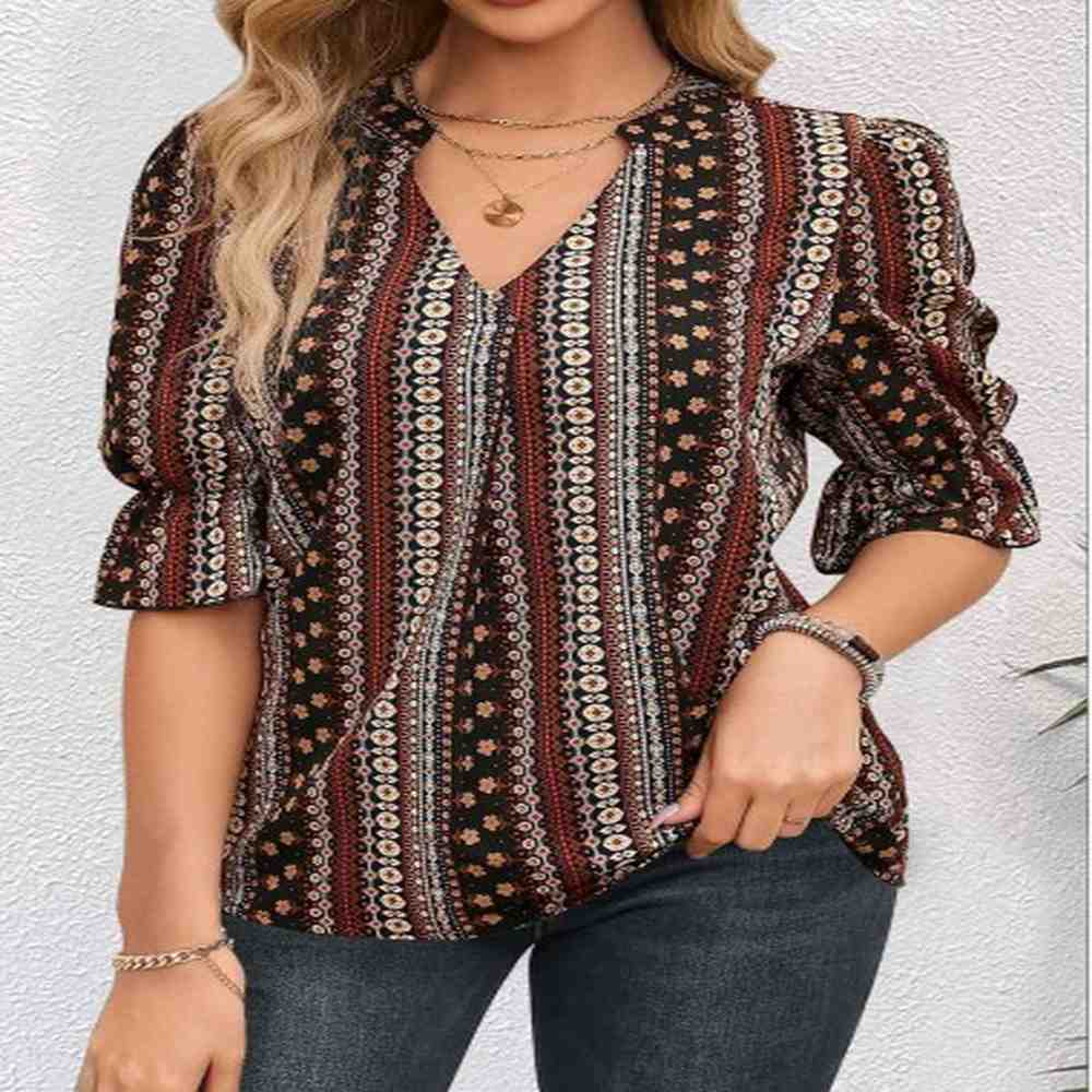 modlily multi color ruched tribal print half sleeve blouse
