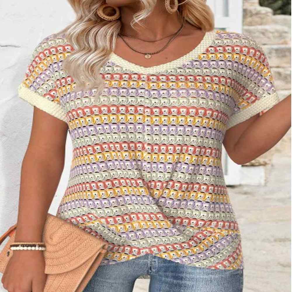 modlily multi color short sleeve hollowedout t shirt xl