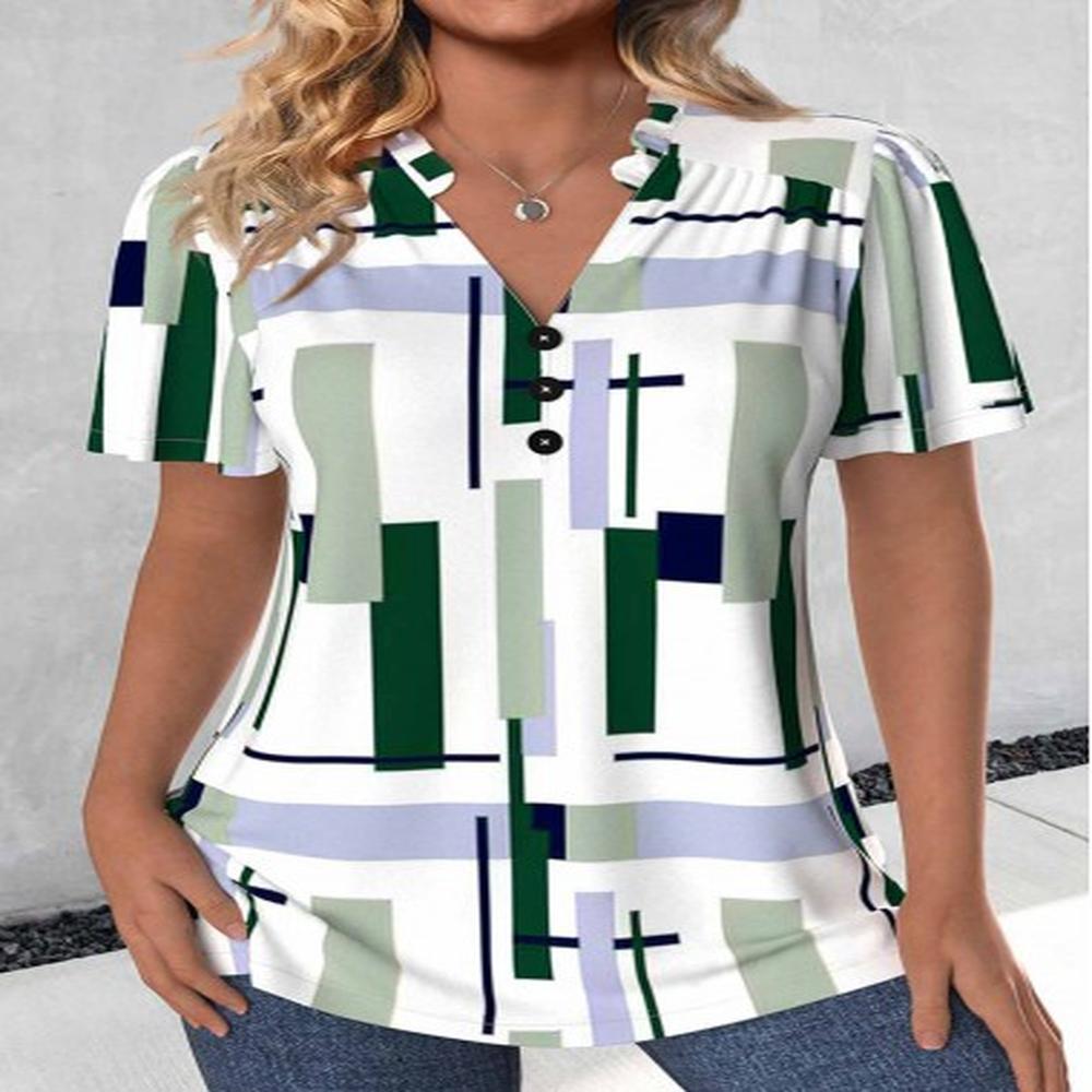 modlily multi color split geometric print short sleeve blouse