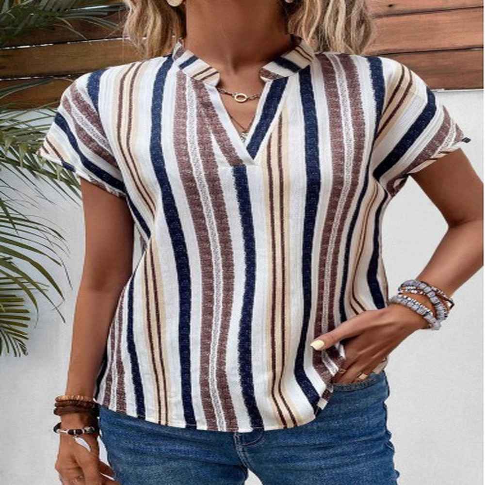 modlily multi color split striped short sleeve blouse s