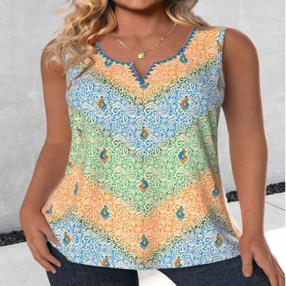 modlily multi color split tribal print sleeveless tank top