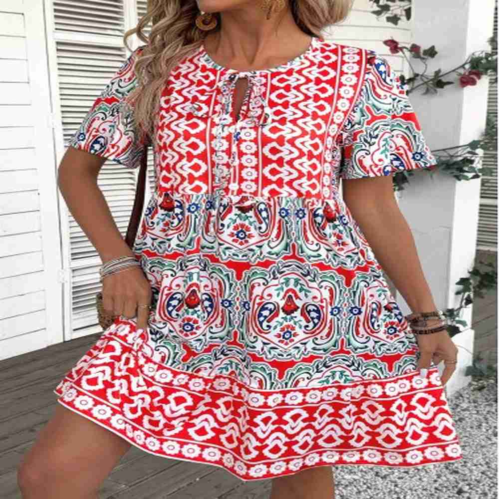 modlily multi color tribal print a line short sleeve dress