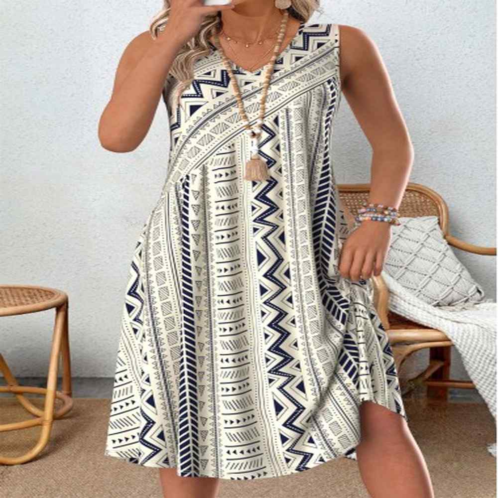 modlily multi color tribal print a line sleeveless dress