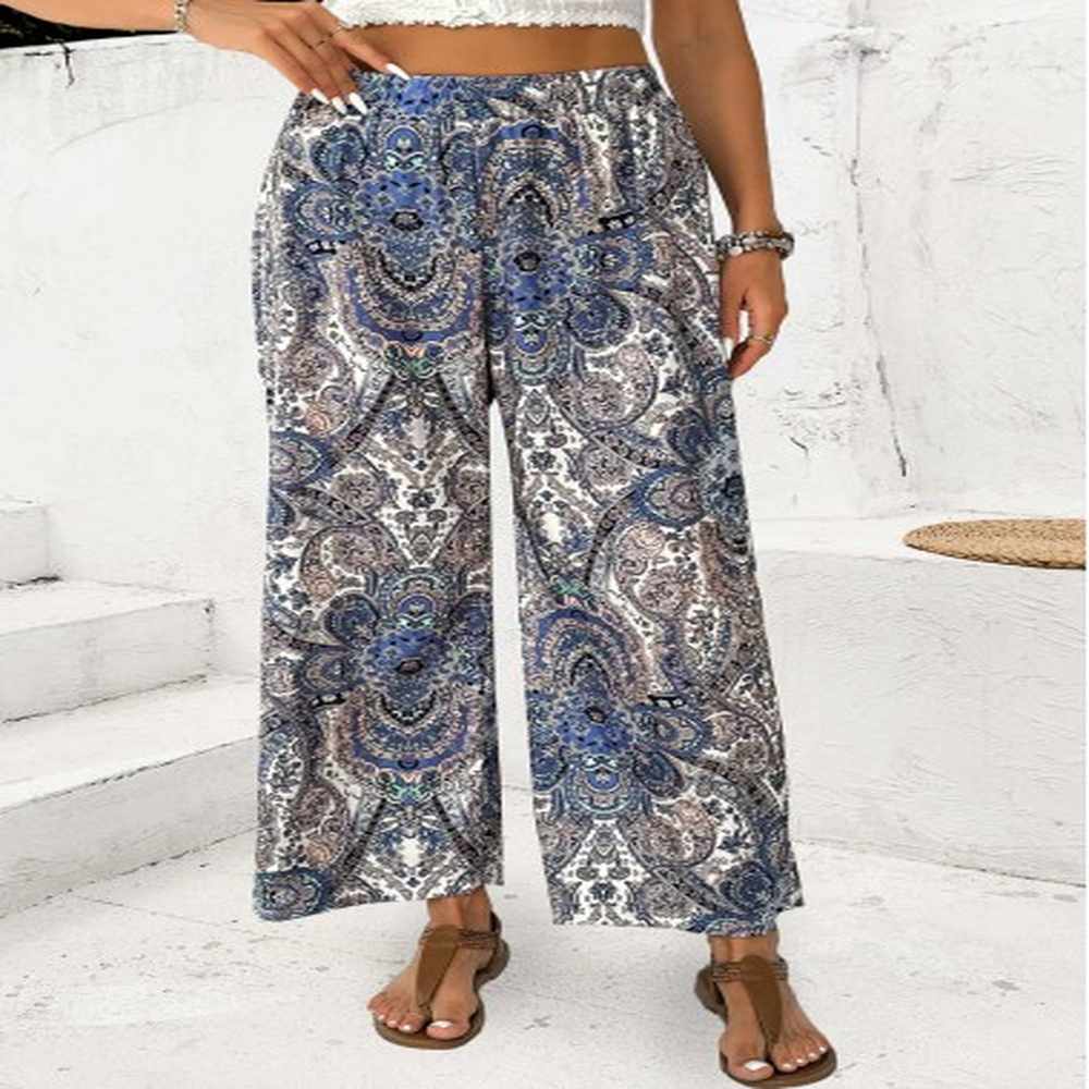 modlily multi color tribal print straight leg elastic waist pants