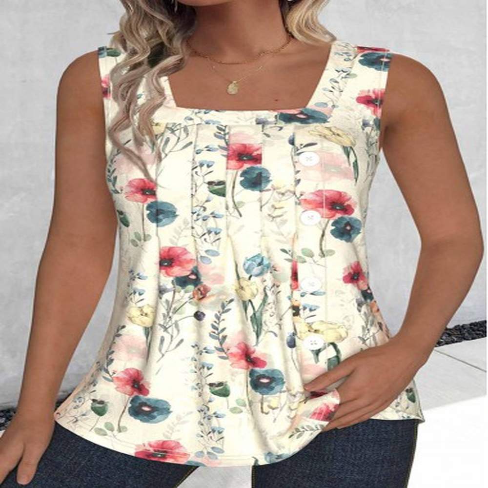 modlily multi color tuck stitch random floral print tank top