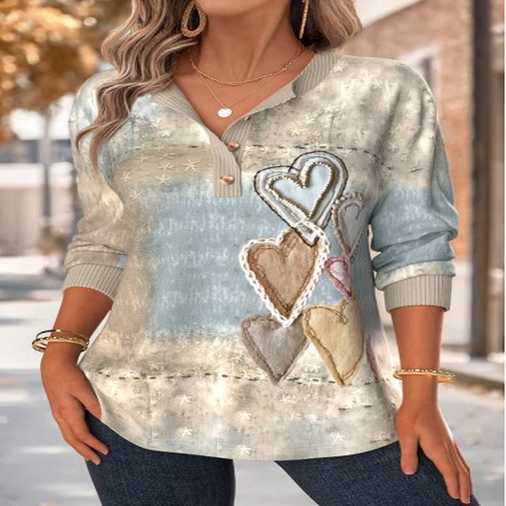 modlily multi color tummy coverage heart print long sleeve sweatshirt