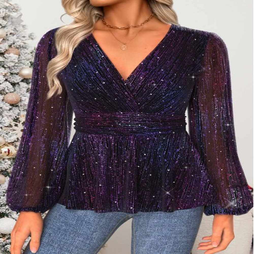 modlily multi color tummy coverage long sleeve v neck blouse