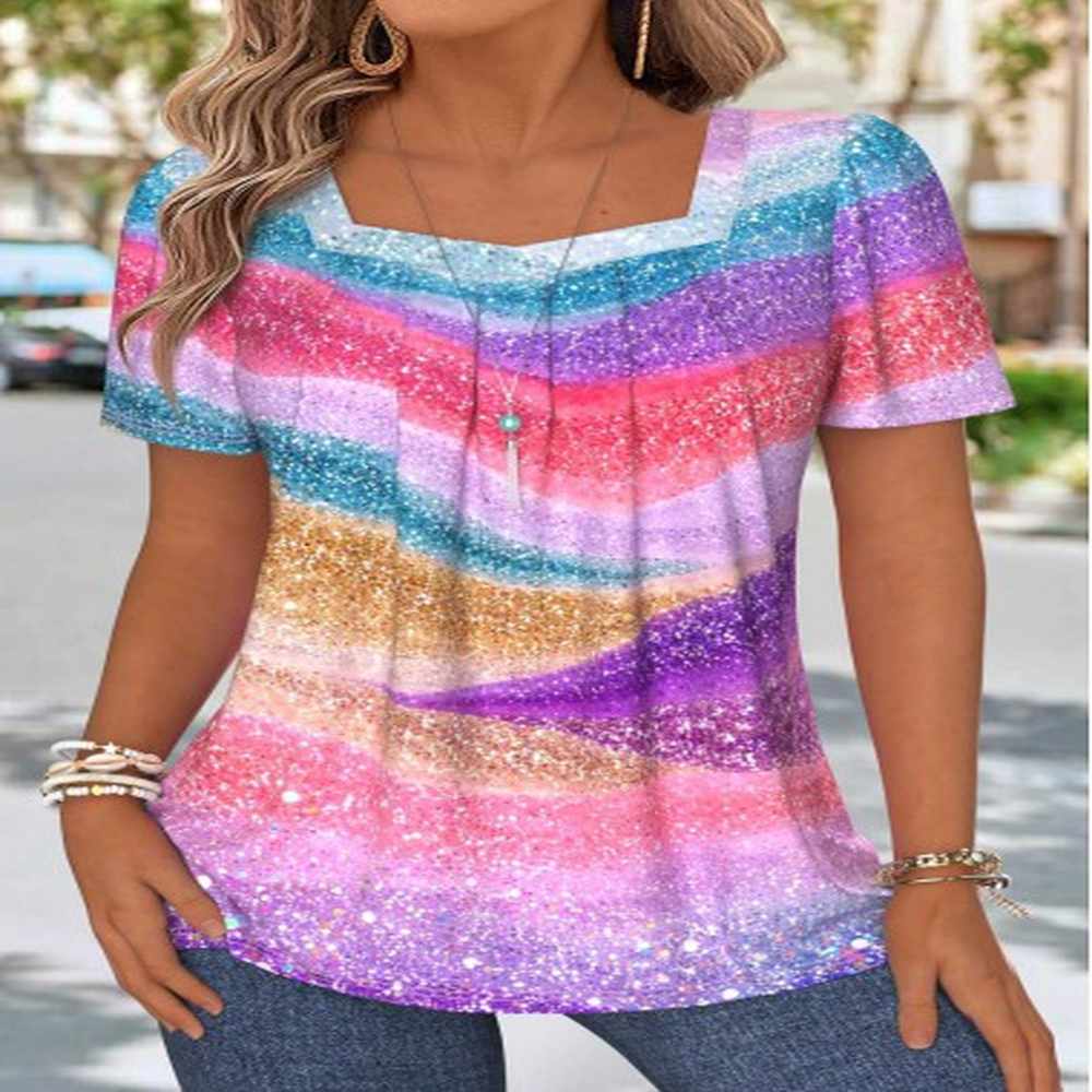modlily multi color tummy coverage ombre short sleeve t shirt
