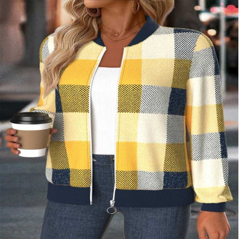 modlily multi color tummy coverage plaid long sleeve jacket