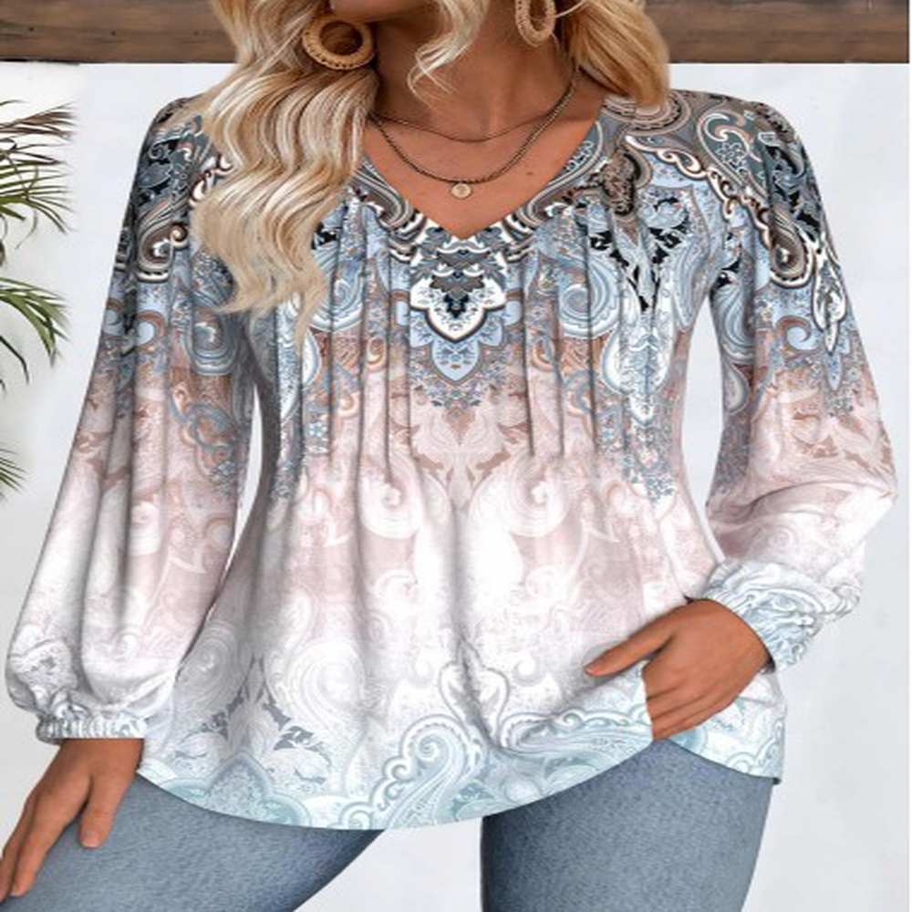 modlily multi color tummy coverage tribal print long sleeve blouse