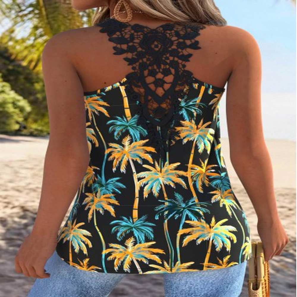 modlily multi color tummy coverage tropical plants print tank top
