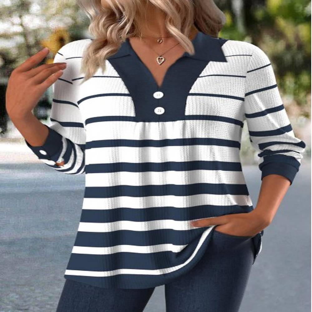 modlily navy button striped long sleeve shirt xl