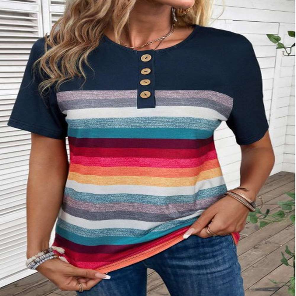 modlily navy button striped short sleeve t shirt xxl