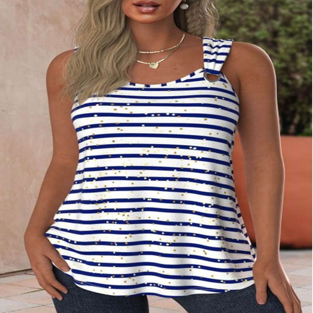 modlily navy circular ring striped sleeveless scoop neck tank top