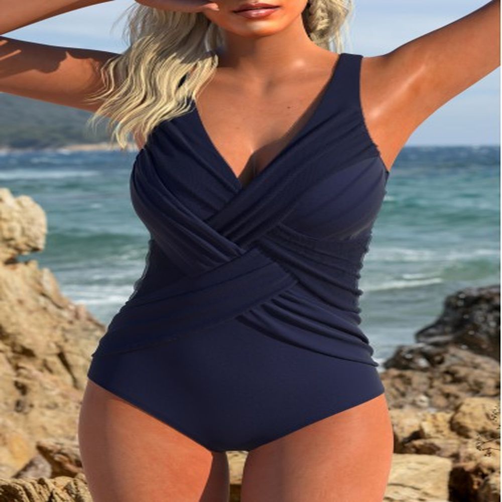 modlily navy color stretch one piece swimwear s