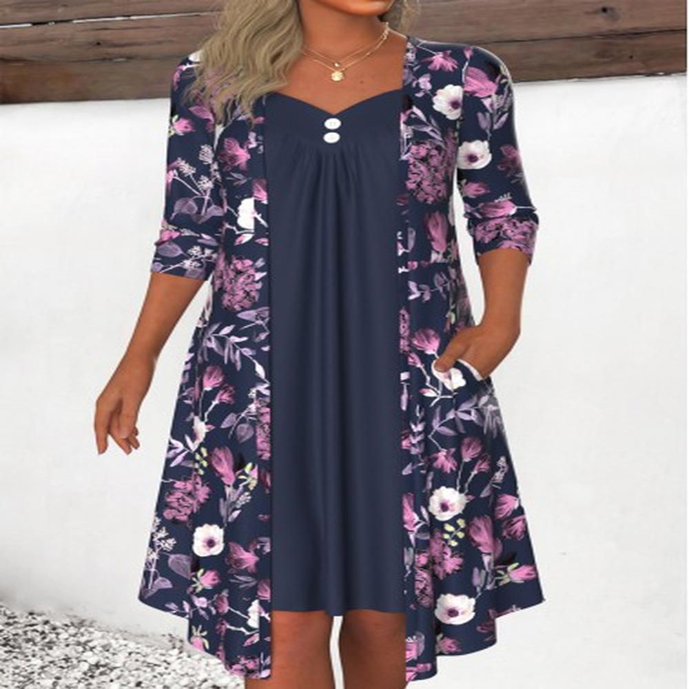modlily navy fake in floral print a line dress