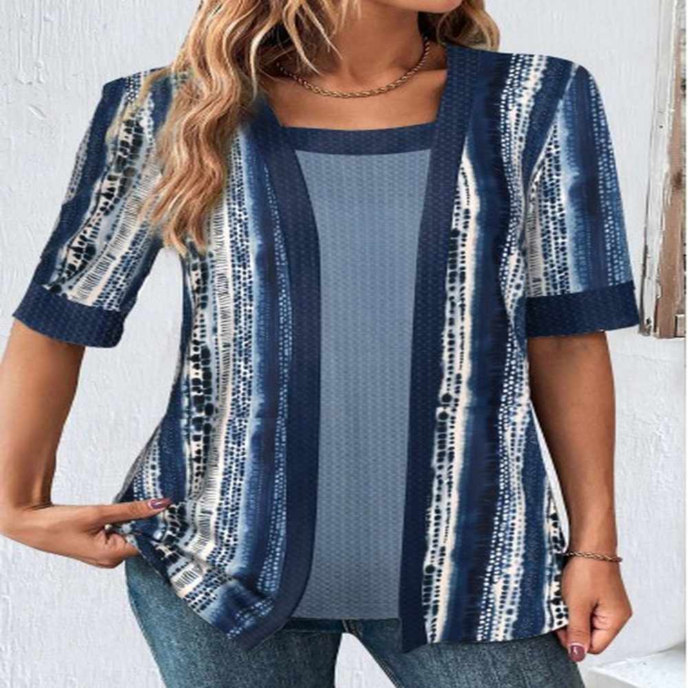modlily navy fake in geometric print t shirt m