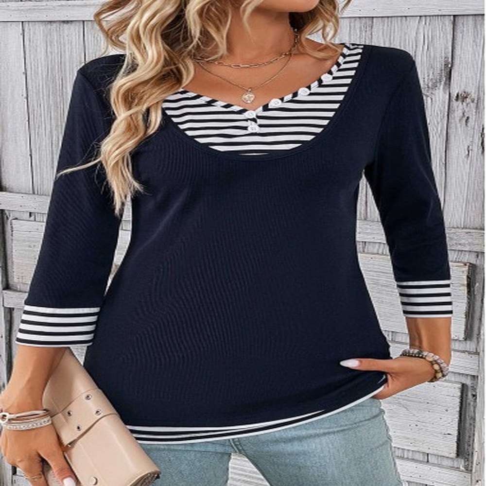 modlily navy fake in striped t shirt s