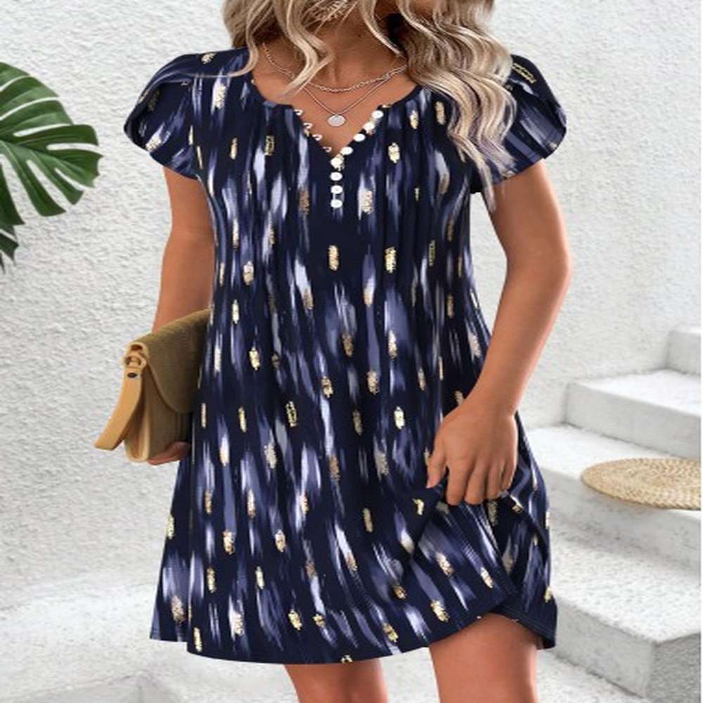 modlily navy geometric print short split neck dress xxl