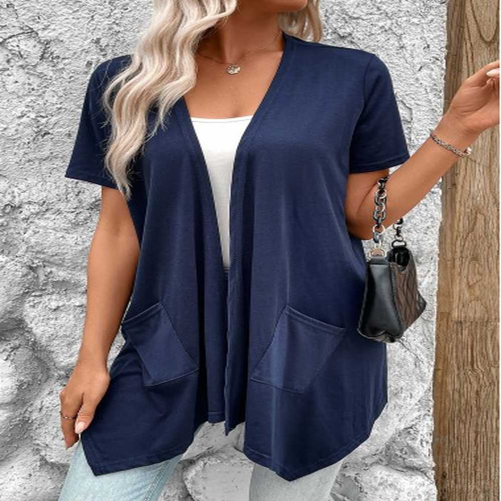 modlily navy handkerchief hem short sleeve light cardigan xl