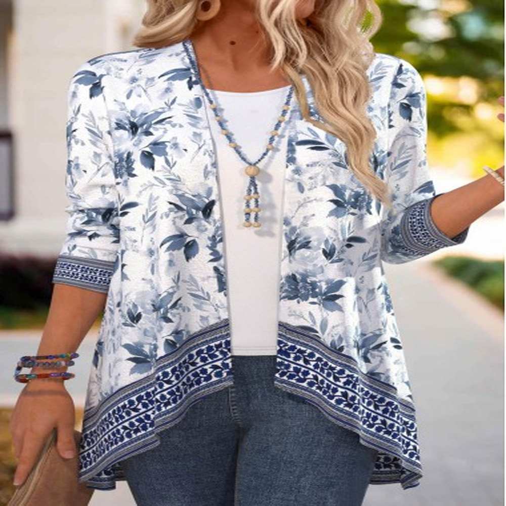modlily navy patchwork floral print sleeve light cardigan