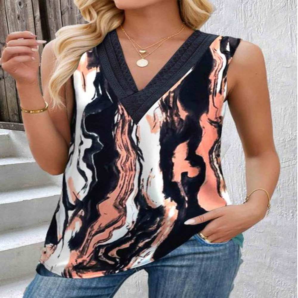 modlily navy patchwork sleeveless v neck tank top m