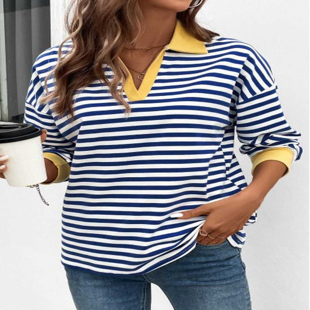 modlily navy patchwork striped long sleeve t shirt xxl