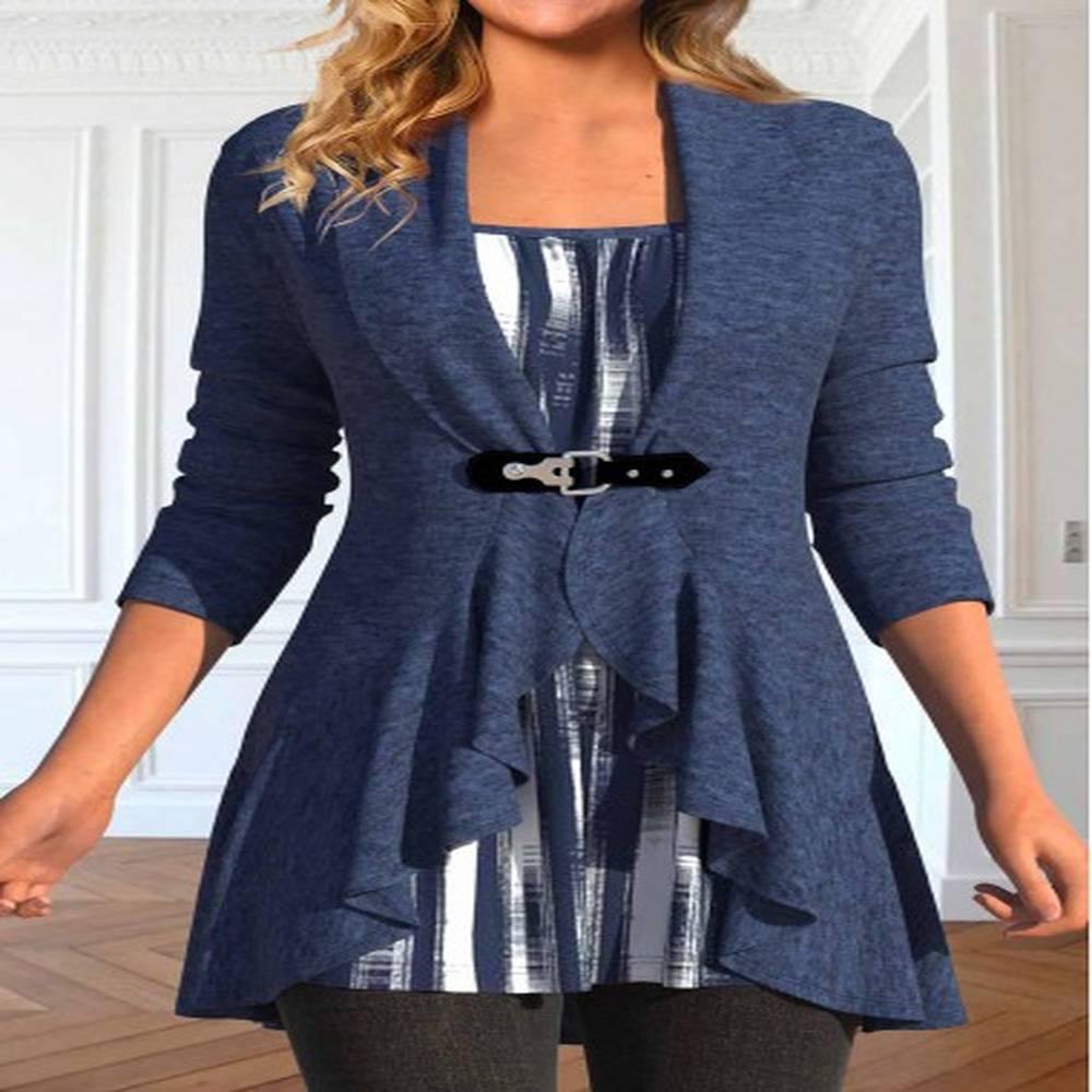 modlily navy plus size geometric print fake two piece twinset