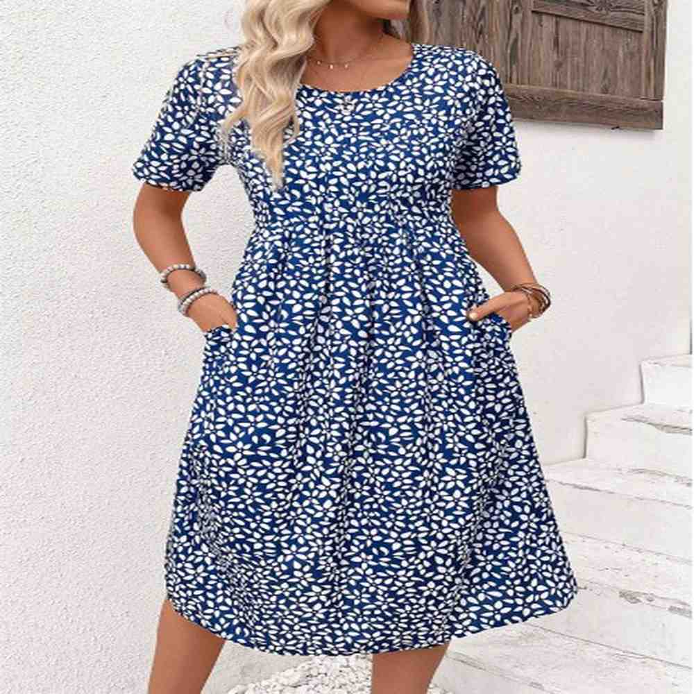 modlily navy pocket ditsy floral print short sleeve dress