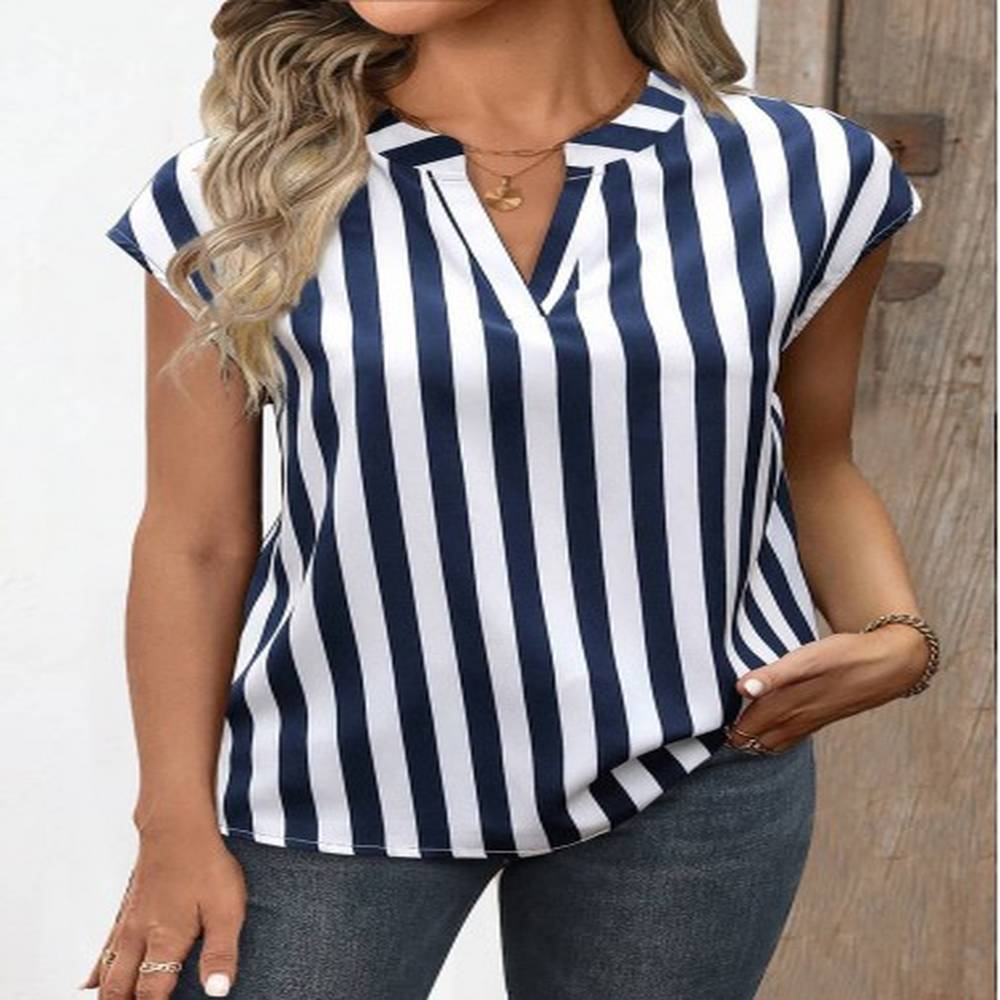 modlily navy split striped short sleeve blouse xxl