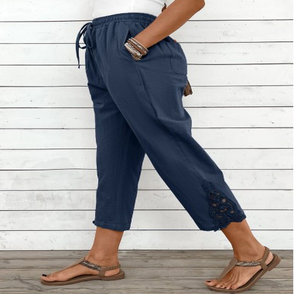 modlily navy straight leg elastic waist mid waisted pants