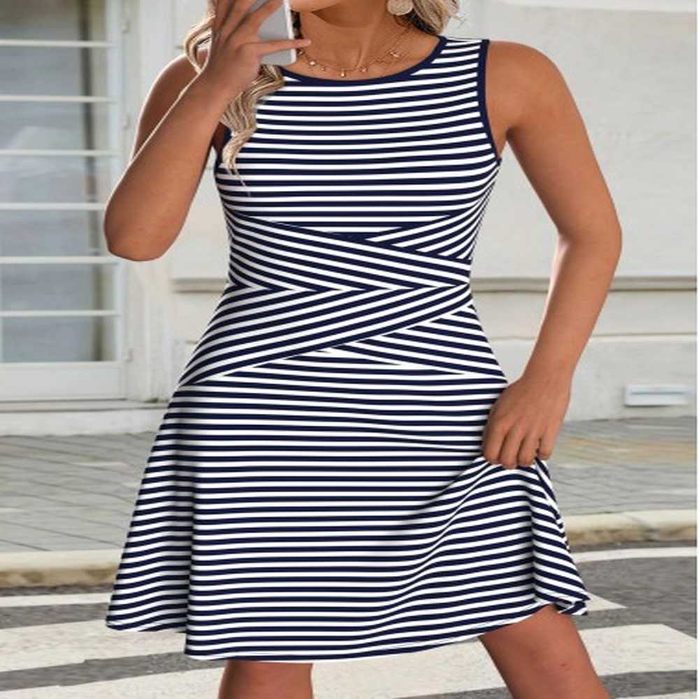 modlily navy striped sleeveless round neck dress l