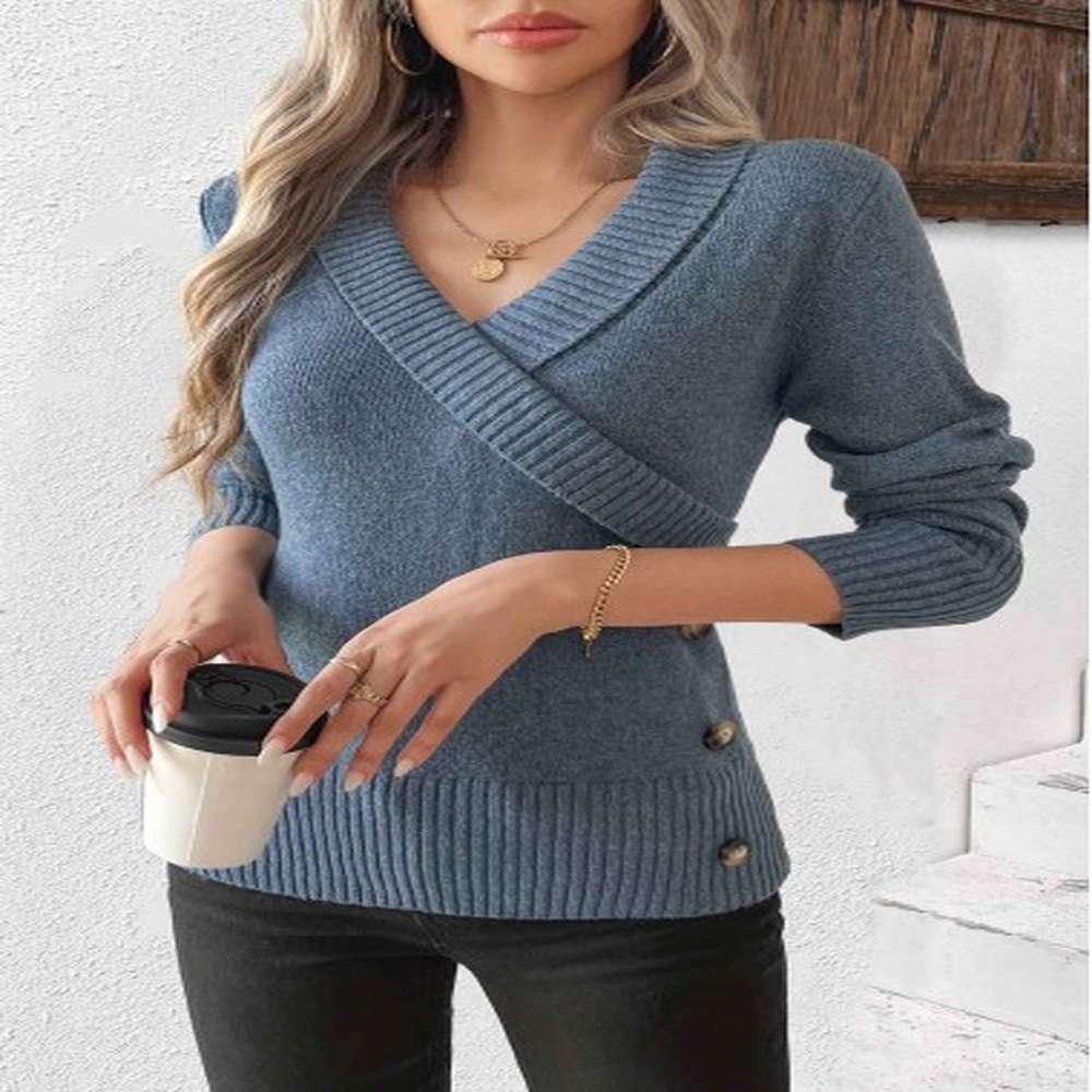 modlily navy surplice long sleeve v neck sweater m