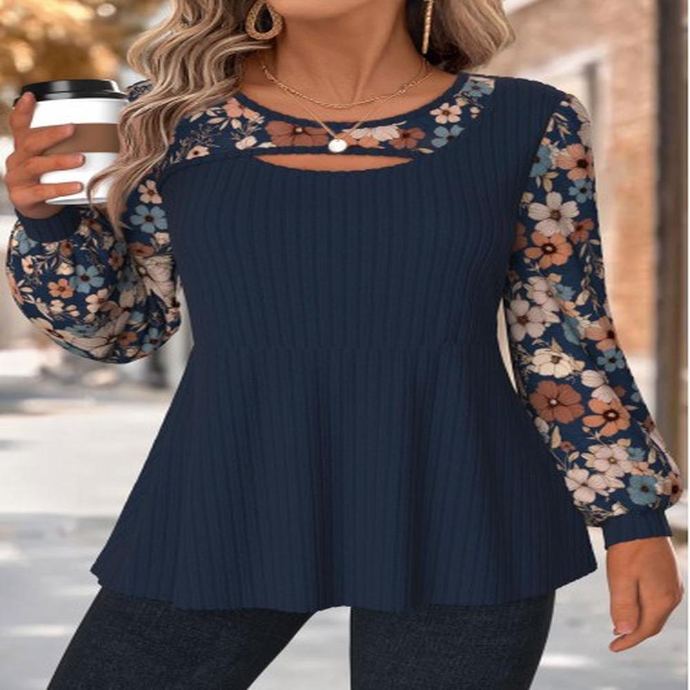 modlily navy tummy coverage floral print long sleeve t shirt