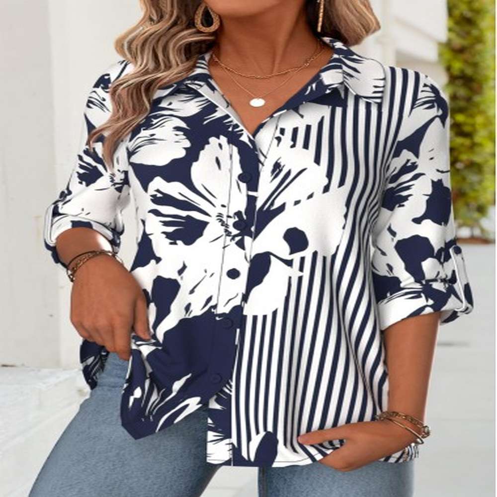 modlily navy tummy coverage floral print sleeve shirt