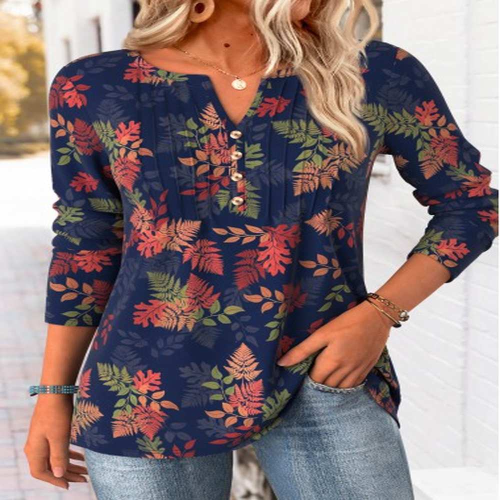 modlily navy tummy coverage leaf print t shirt l