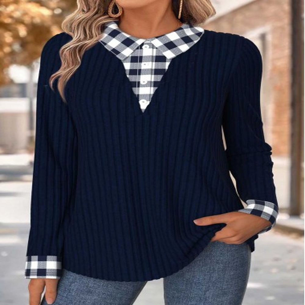 modlily navy tummy coverage plaid fake two piece twinset