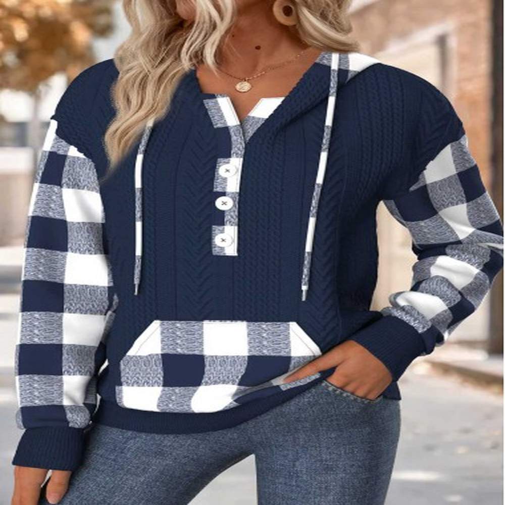 modlily navy tummy coverage plaid long sleeve hoodie s