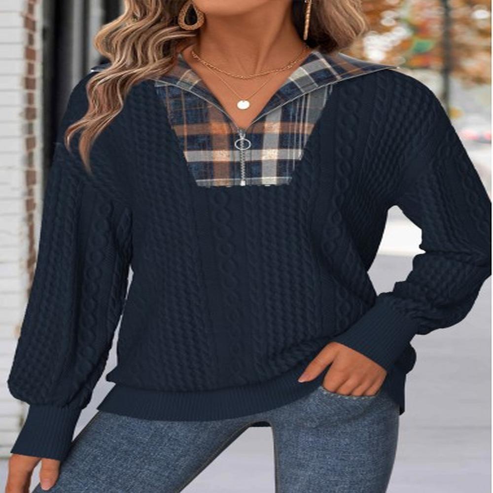 modlily navy tummy coverage plaid long sleeve sweatshirt xl