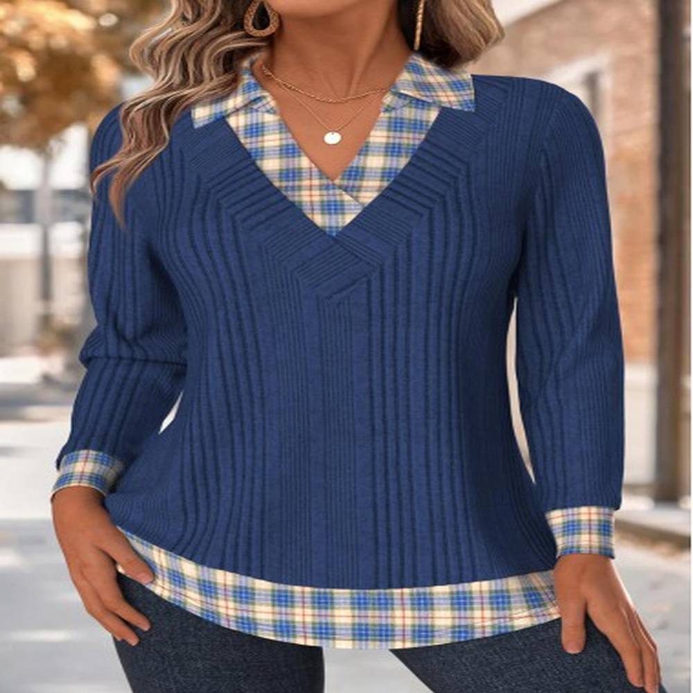 modlily navy tummy coverage plaid long sleeve t shirt