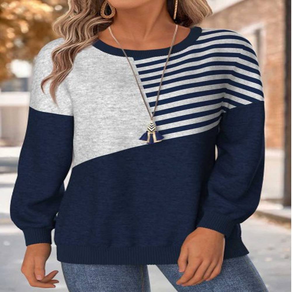 modlily navy tummy coverage striped long sleeve round neck sweatshirt