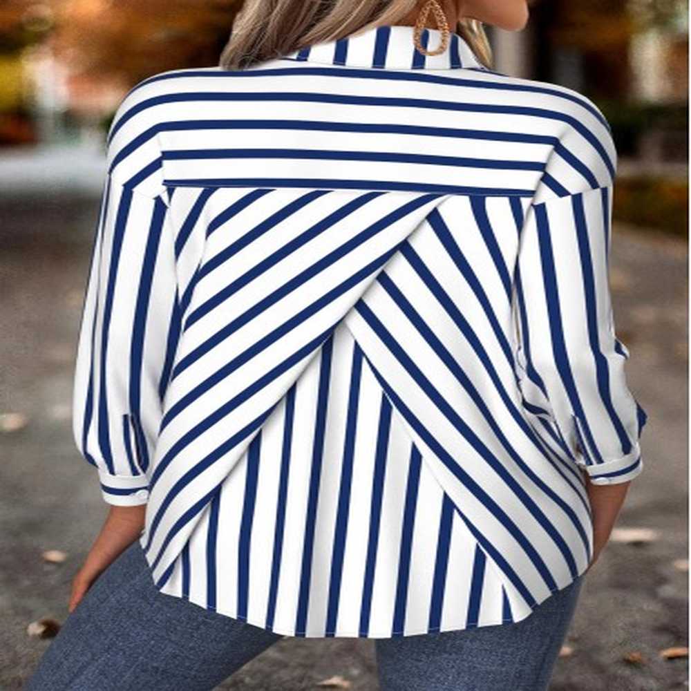 modlily navy tummy coverage striped long sleeve shirt l