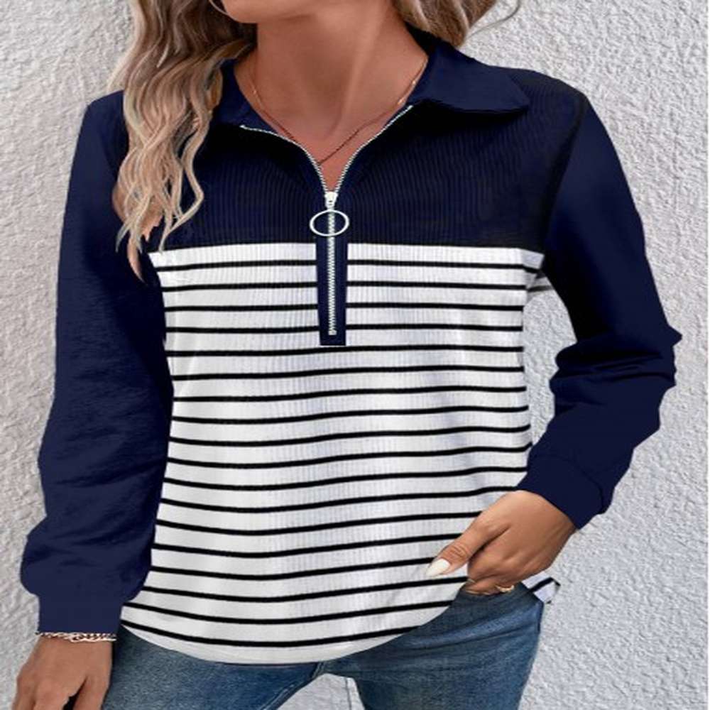 modlily navy zipper striped long sleeve t shirt m