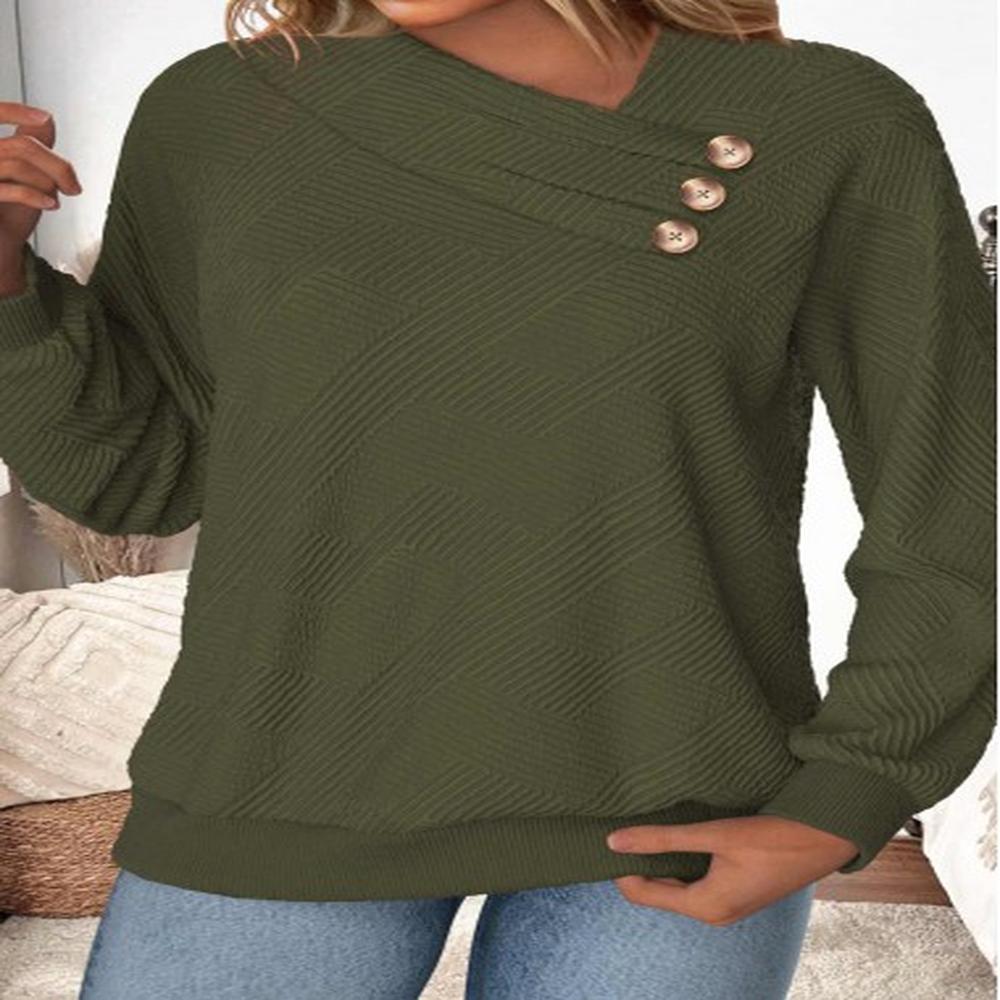 modlily olive green button long sleeve asymmetrical neck sweatshirt