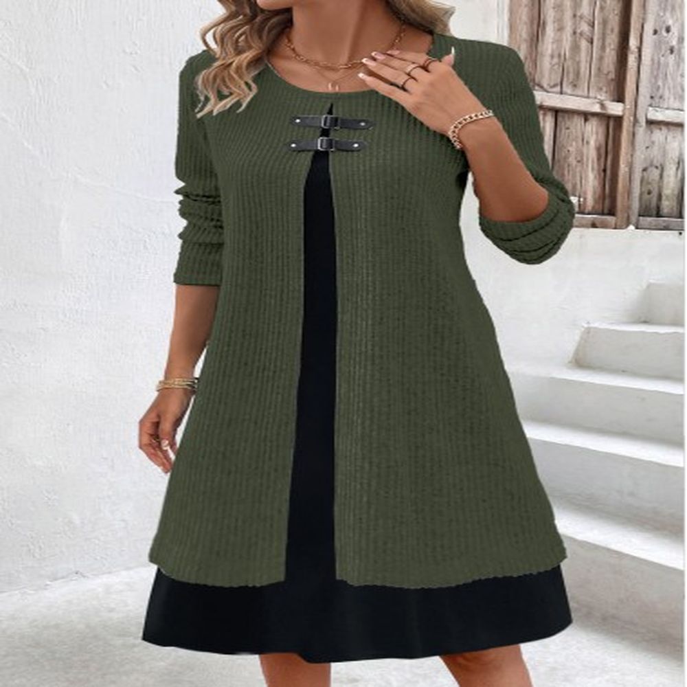 modlily olive green fake in a line dress s